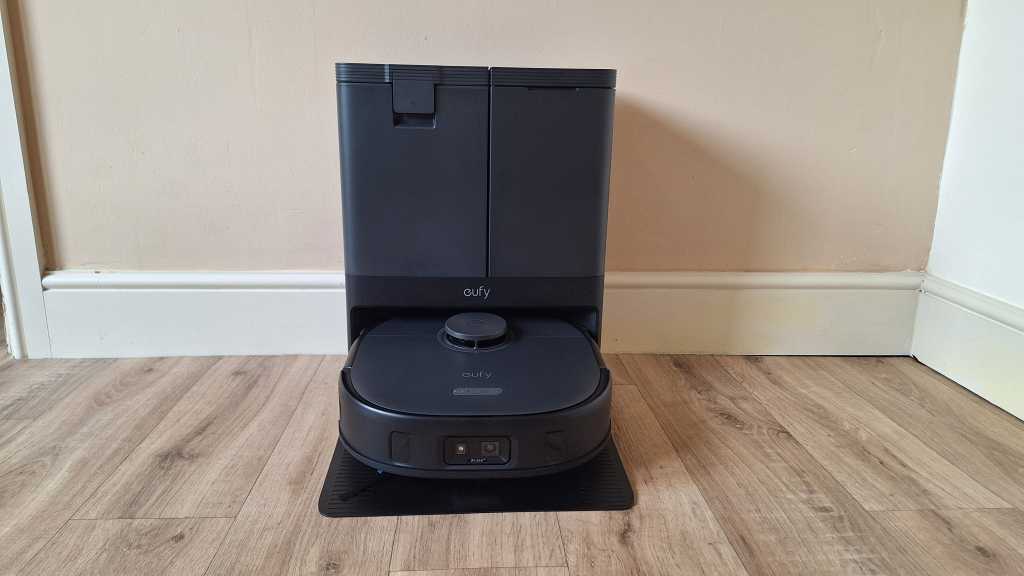 A front view of the Eufy X10 Pro Omni Robot Vacuum and Mop