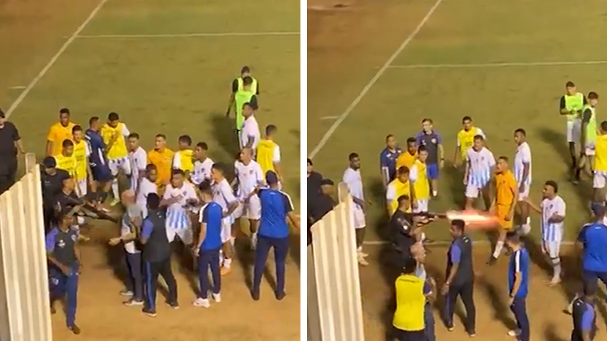 Brazilian goalkeeper shot by police officer's rubber bullet during wild post-match altercation