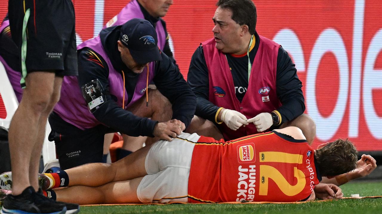 Jordan Dawson enters concussion protocols, played through after Nate Caddy bump, latest injury, Adelaide Crows win over Essendon Bombers, Nick Murray knee, Jye Caldwell