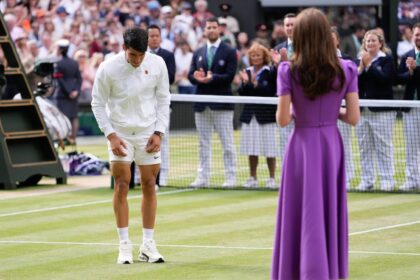 Kate, Princess of Wales, presents Carlos Alcaraz with his Wimbledon trophy in a rare appearance for her