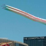 The Italian Air Force Precision Team flies over the Vegas Strip on its way to the Fourth of July in the Los Angeles area