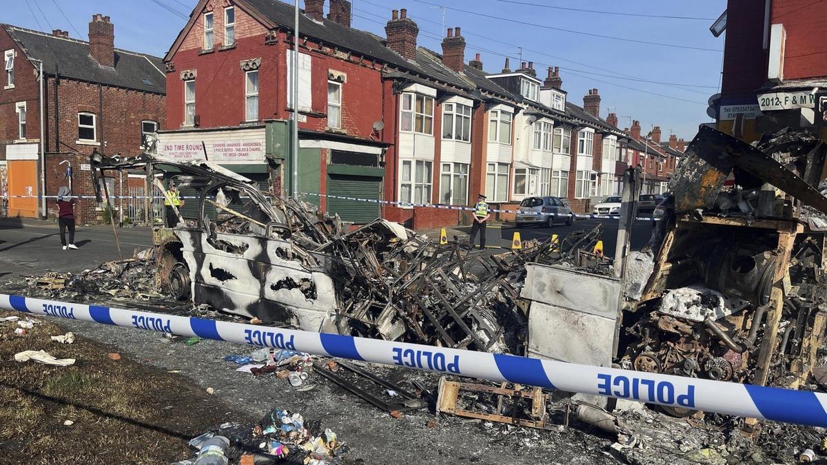 Violence in Leeds: Bus set on fire, police car overturned during riots in Britain over 'family incident'