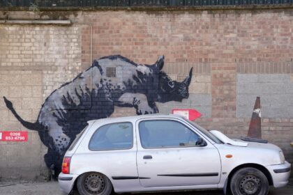 Banksy unveils new rhino art in an animal-themed collection that has popped up across London