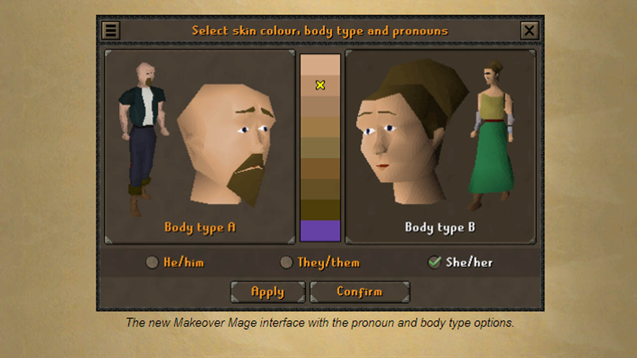 Old School RuneScape removes male and female from character creator, adds mandatory pronouns