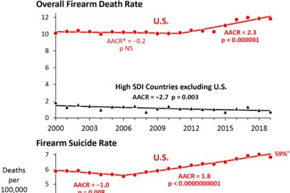 The prevalence of firearms in the US is driving the public health crisis of gun deaths, research shows